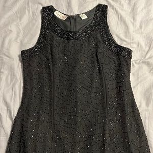 Laurence Kazar black 100% silk fully beaded sheath knee length dress